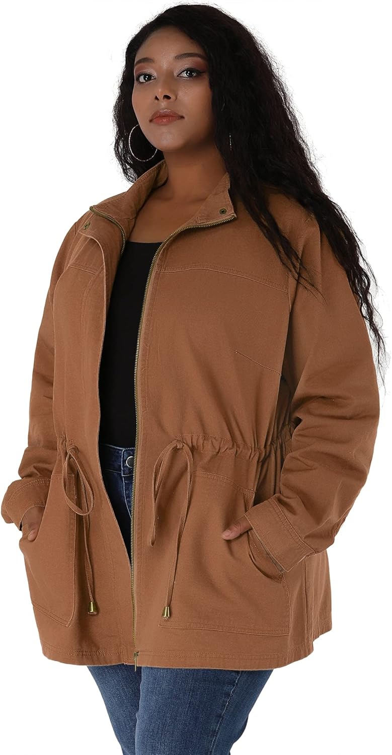 Agnes Orinda Women's Plus Size Anorak Jacket Lightweight Utility Drawstring Waist Casual Outfits Jackets with Pockets