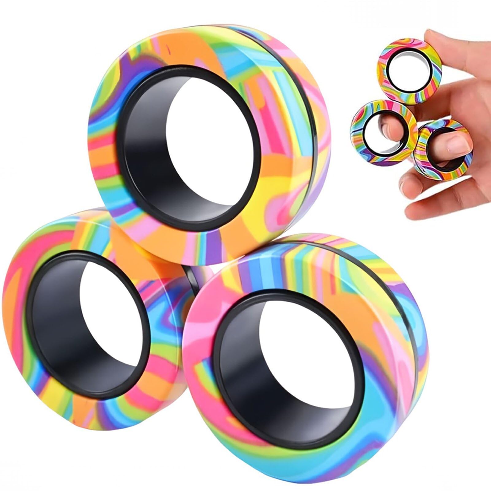 iPobie Magnetische Ringe Fidget Toys,Fidget Magnet Ringe Pack Tolles Geschenk,Anti Stress Fidget Spielzeug,Adhs Magische Fingerring für Erwachsene Teenager Kinder