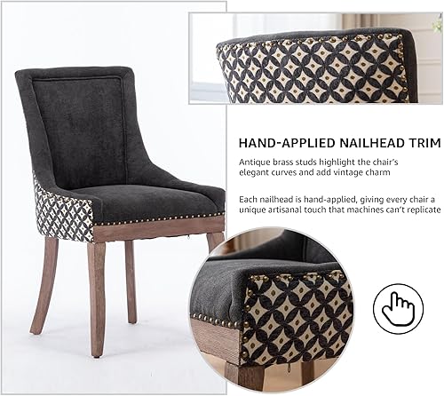 Miniatura 4 de Sillas de Comedor - Juego de 6 sillas de comedor modernas, tapizadas de tela con respaldo alto con ribete de cabeza de clavo y patas curvadas de 08