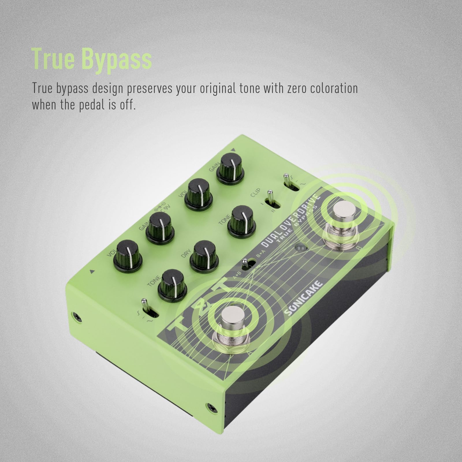SONICAKE Overdrive Pedal para Guitarra Doble Canal Analógico 20+ Combinaciones de Tonos 3 Modos EQ True Bypass QDS-07