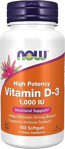Now Foods, Vitamina D-3, alta potencia, 1,000 UI, 180 cápsulas blandas