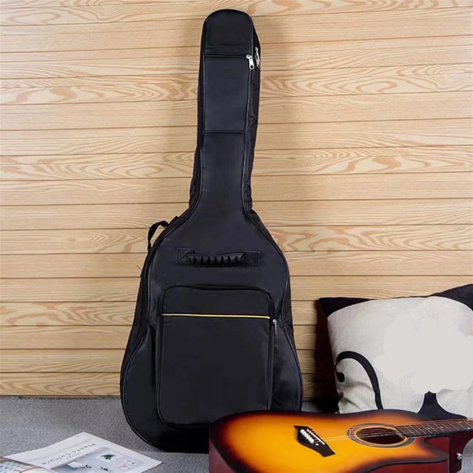 Funda para Guitarra Bolsa de Guitarra Impermeable 41 Pulgadas, Tela Oxford, Correas Dobles, Estuche Acolchado Negro, Mochila Concierto, Accesorios