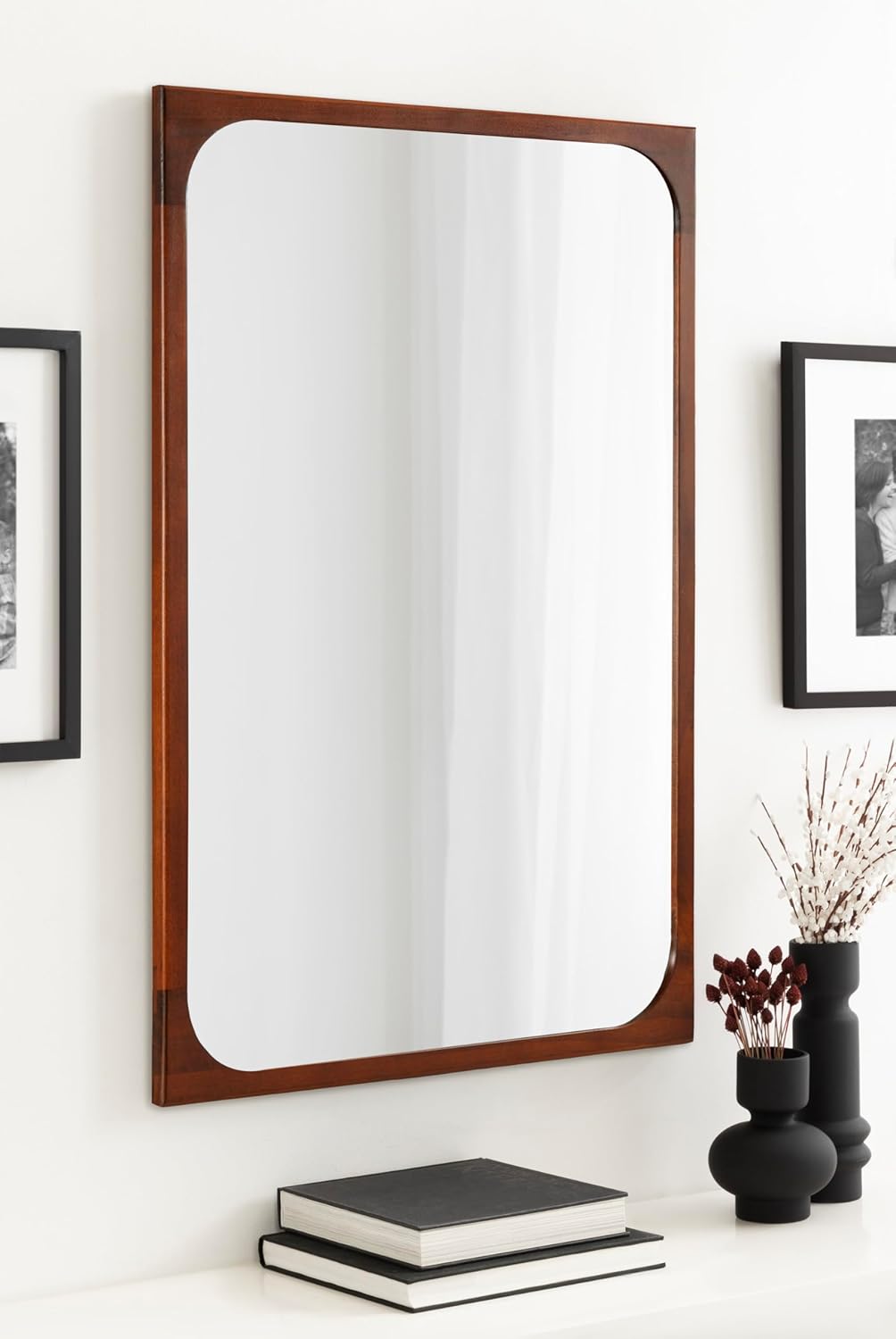 Kate and Laurel Kenai Modern Rectangle Wooden Wall Mirror; 24 x 36; Walnut Brown; Decorative Wood Rectangular Mirror for Use as Bathroom Vanity Mirror or in Living Room; Entryway; or Bedroom
