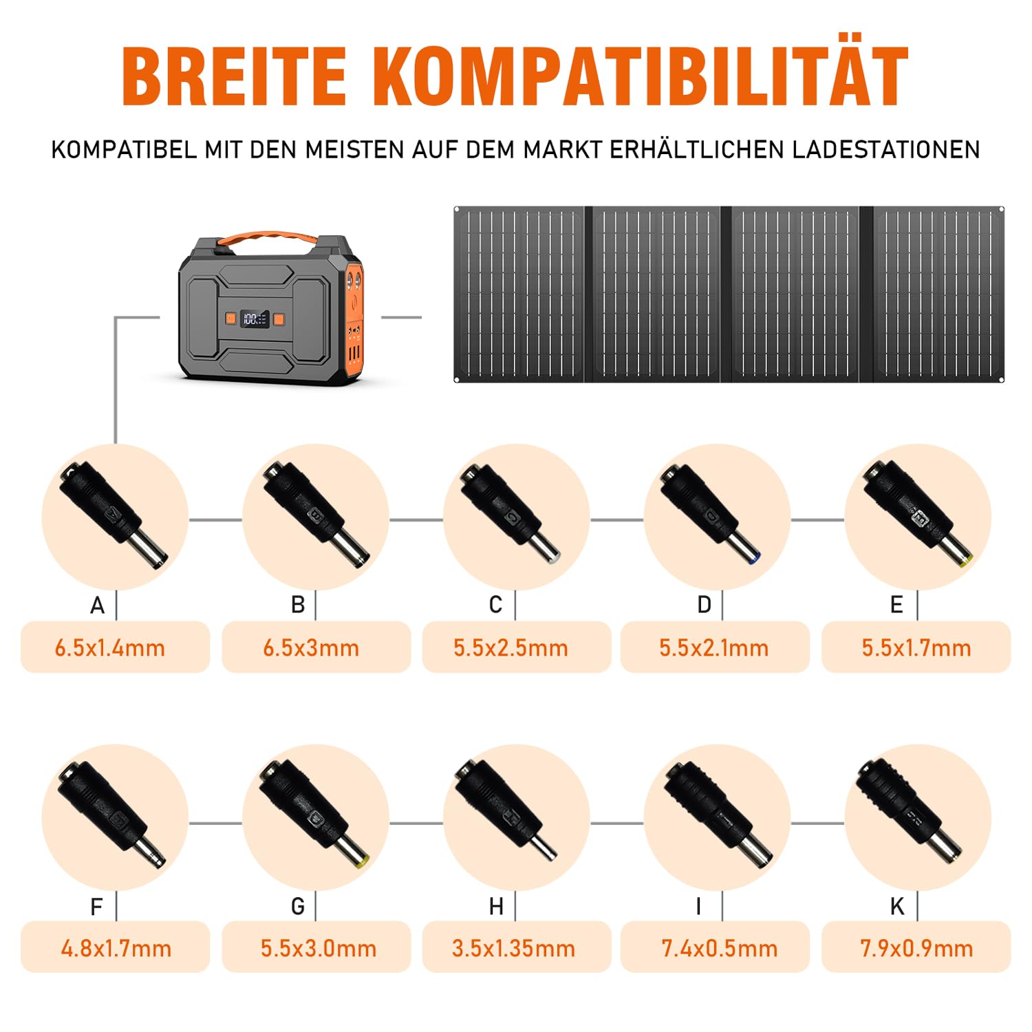 Powkey Powerstation mit Solarpanel 99Wh Tragbare Powerstation mit 40W Faltbare Solarpanel 100W Solargenerator mit 230V AC Ausgang/18W USB-A/USB-C für Wohnmobil Camping，schwarz-orange