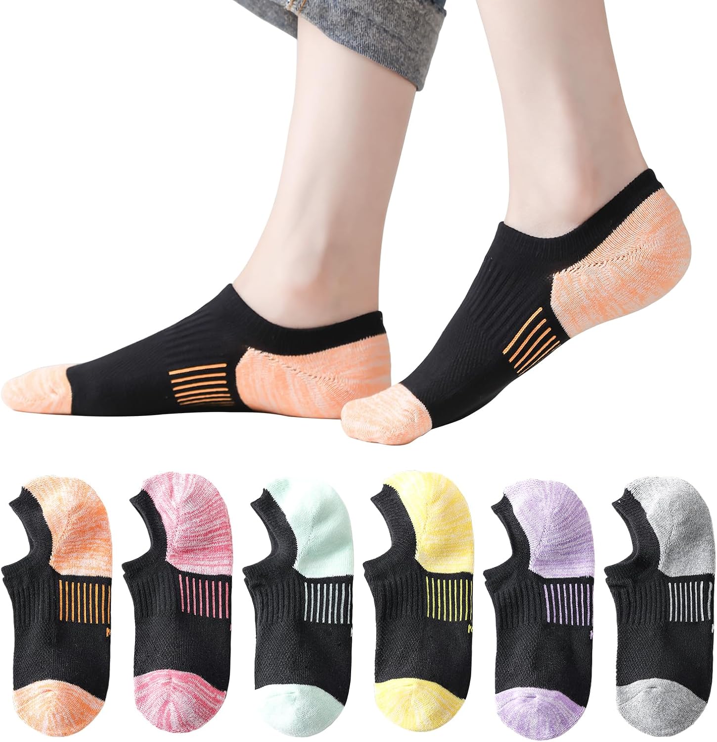 EPEIUS Thick No Show Socks for Women Athletic Ankle Socks Cushioned Running Low Cut Non Slip Footies 3/6 Pairs