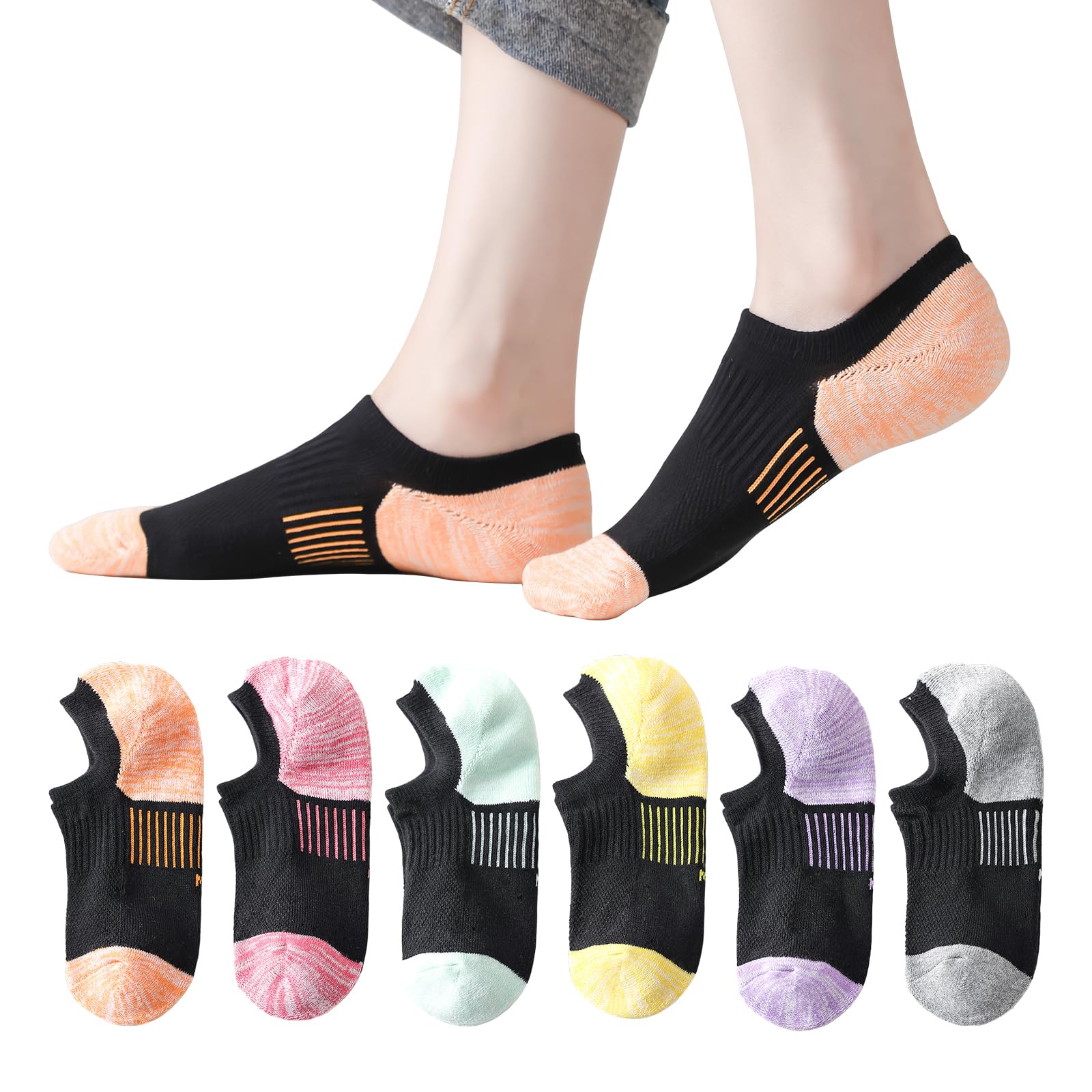 EPEIUS Thick No Show Socks for Women Athletic Ankle Socks Cushioned Running Low Cut Non Slip Footies 3/6 Pairs