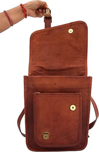 Miniatura 9 de Bolso bandolera de cuero genuino de 11 pulgadas para hombres y mujeres, unisex, para adolescentes, bolso bandolera para iPadTab Mini, Marrón