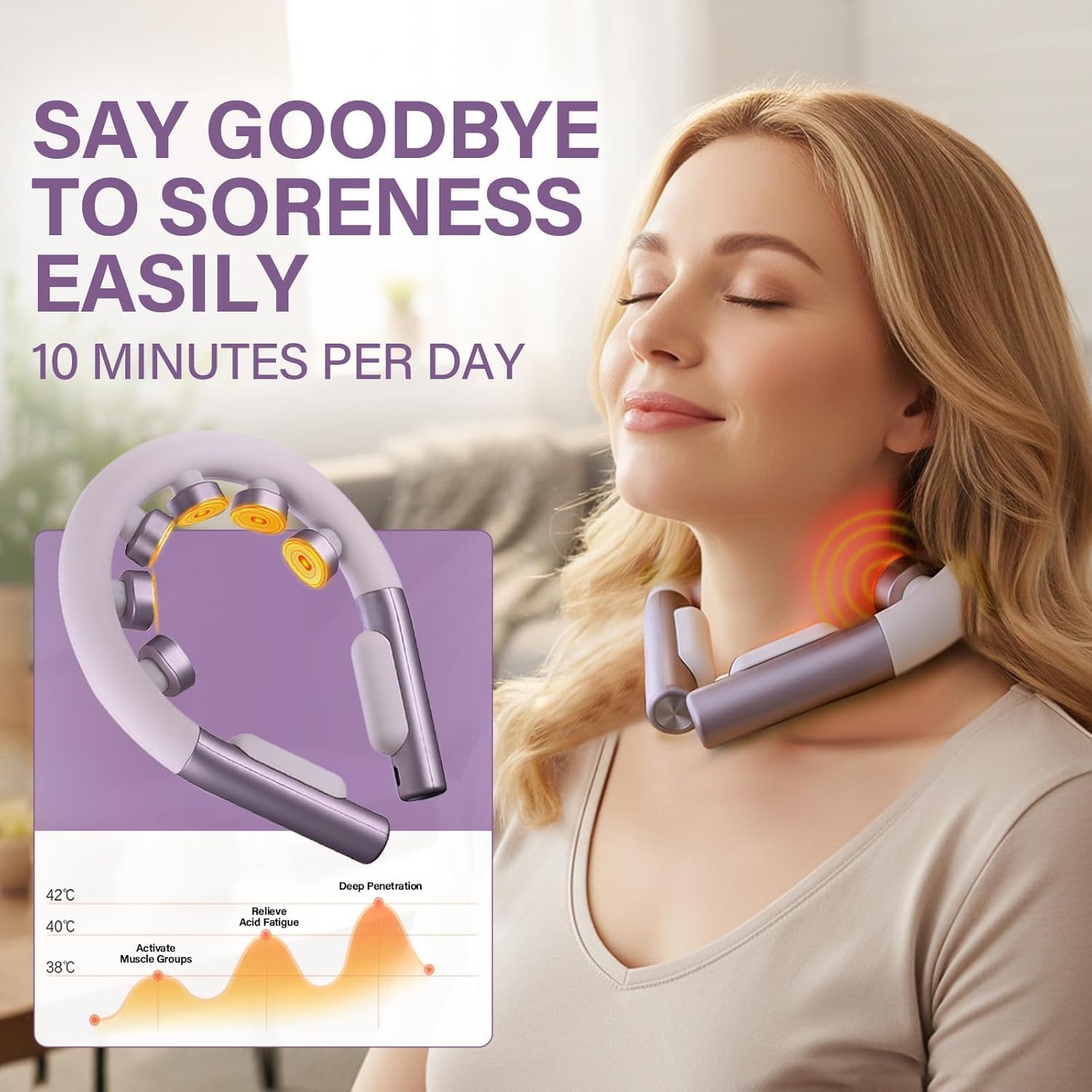Neck Massager with Heat, Intelligent Neck Massager for Pain Relief Deep Tissue, Deep Tissue Relaxation Tool with 10 Modes & 15 Levels, Ideal Gift for Women & Men, 1 Count (Pack of 1)