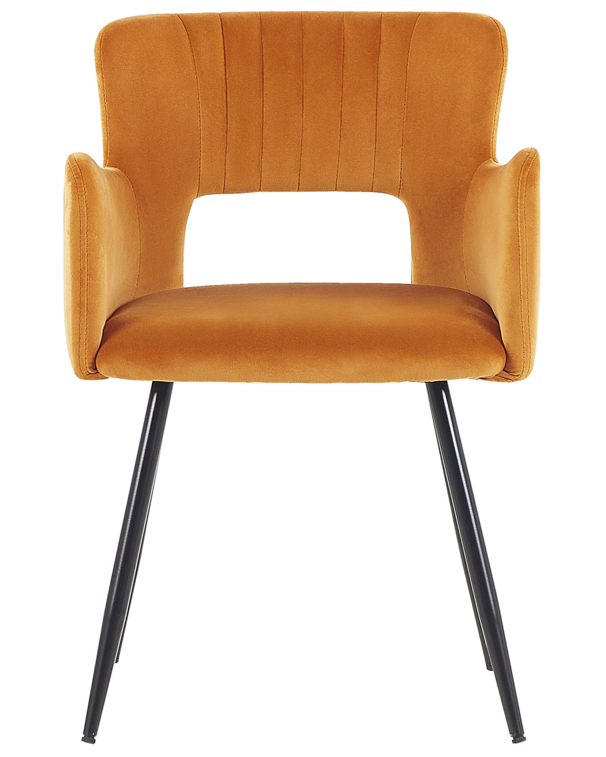 Beliani Conjunto de 2 sillas de Comedor de Terciopelo Naranja Negro Respaldo Sanilac