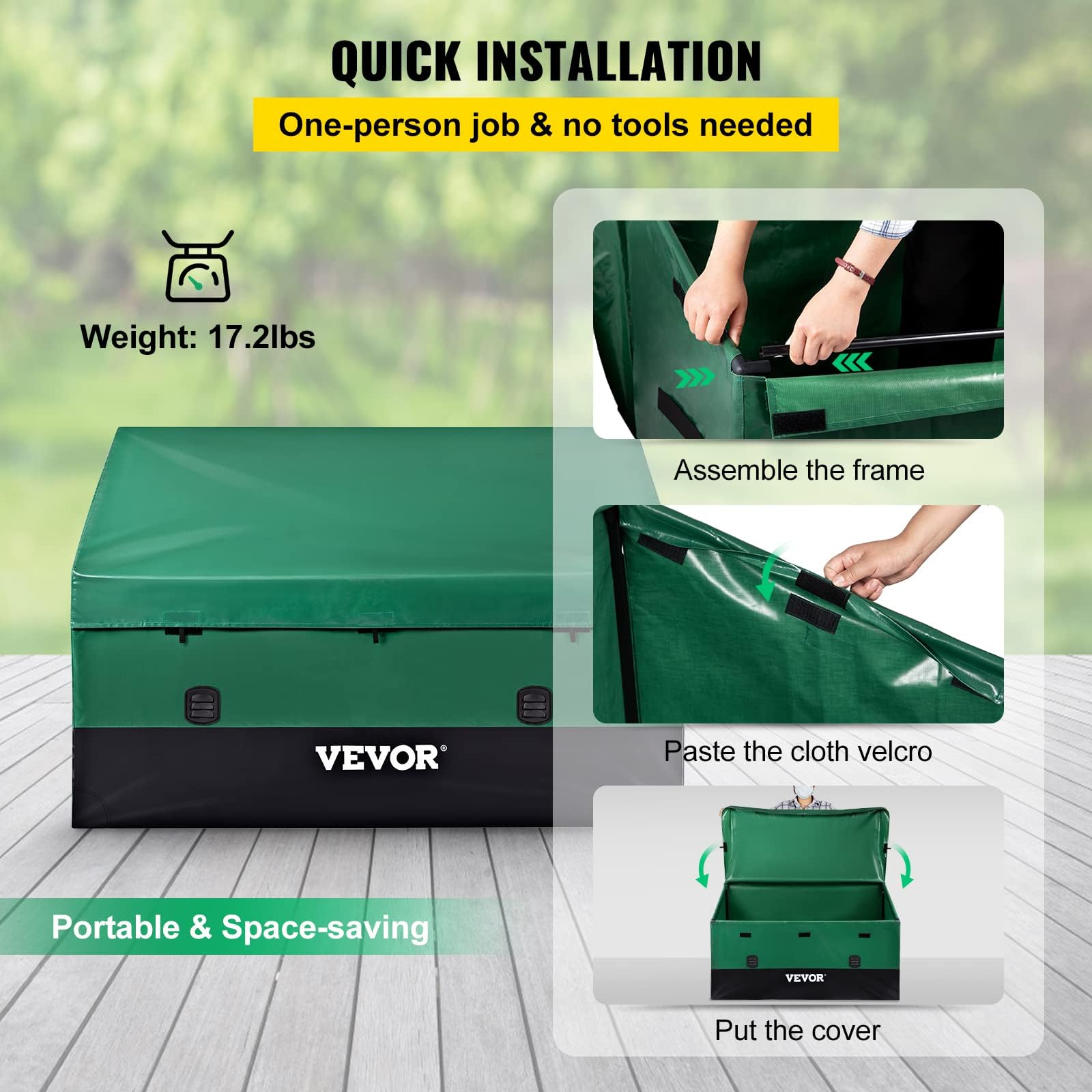 VEVOR Scatola per Stoccaggio da Esterno in PE Impermeabile 1013L con Coperchio e Manici, Contenitore Porta Attrezzi da Giardino
