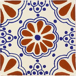 Box of 9-4¼ x 4¼ Terra Cotta & Blue Lace - Talavera Mexican Ceramic Tiles