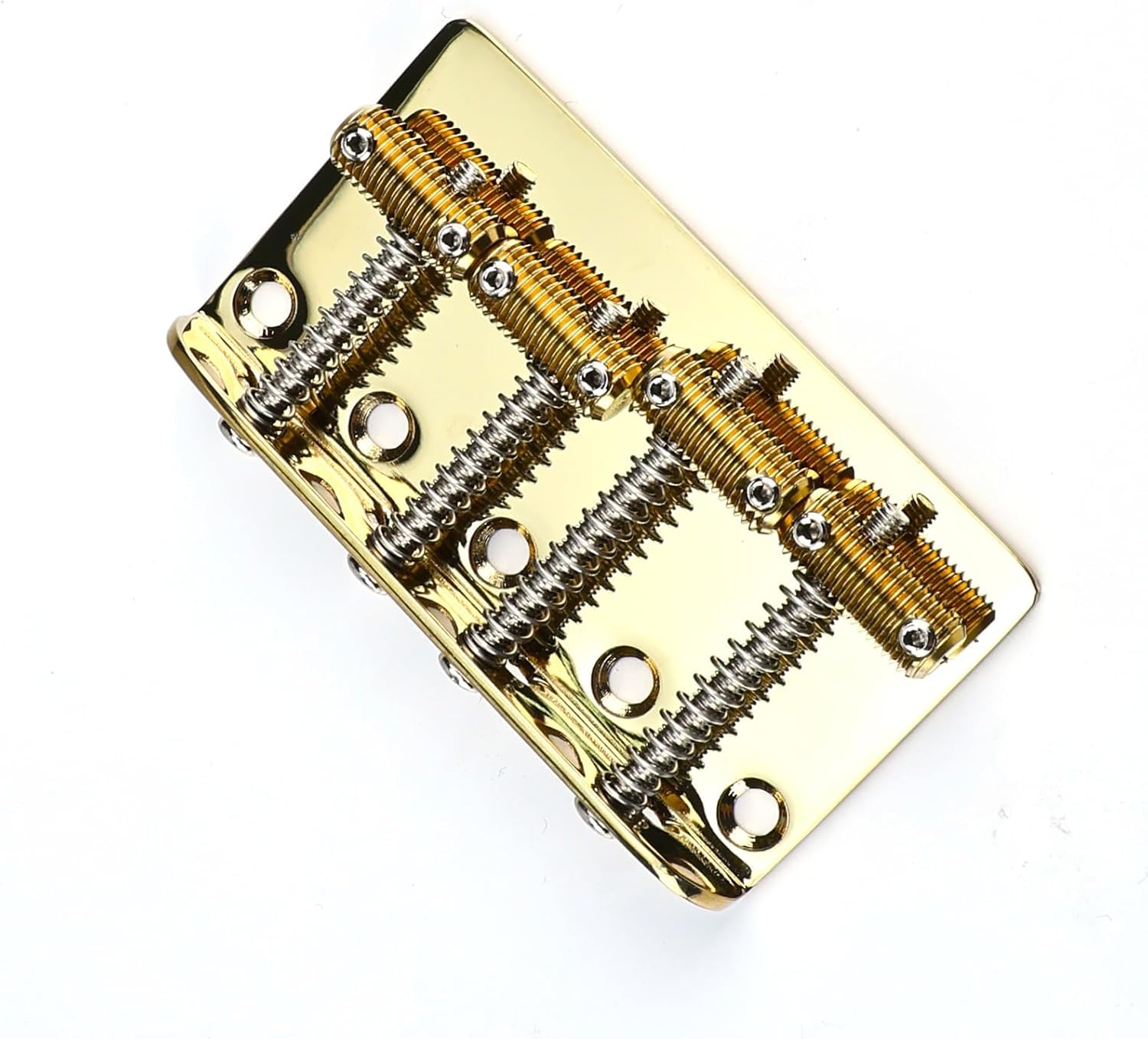 Electric Bass Guitar Bridge Stainless Steel Plate Brass Saddle 19mm(3/4") 4 String Fixed Bridge Compatible with Vintage style Fender Jazz Precision Replacement Parts （Gold）