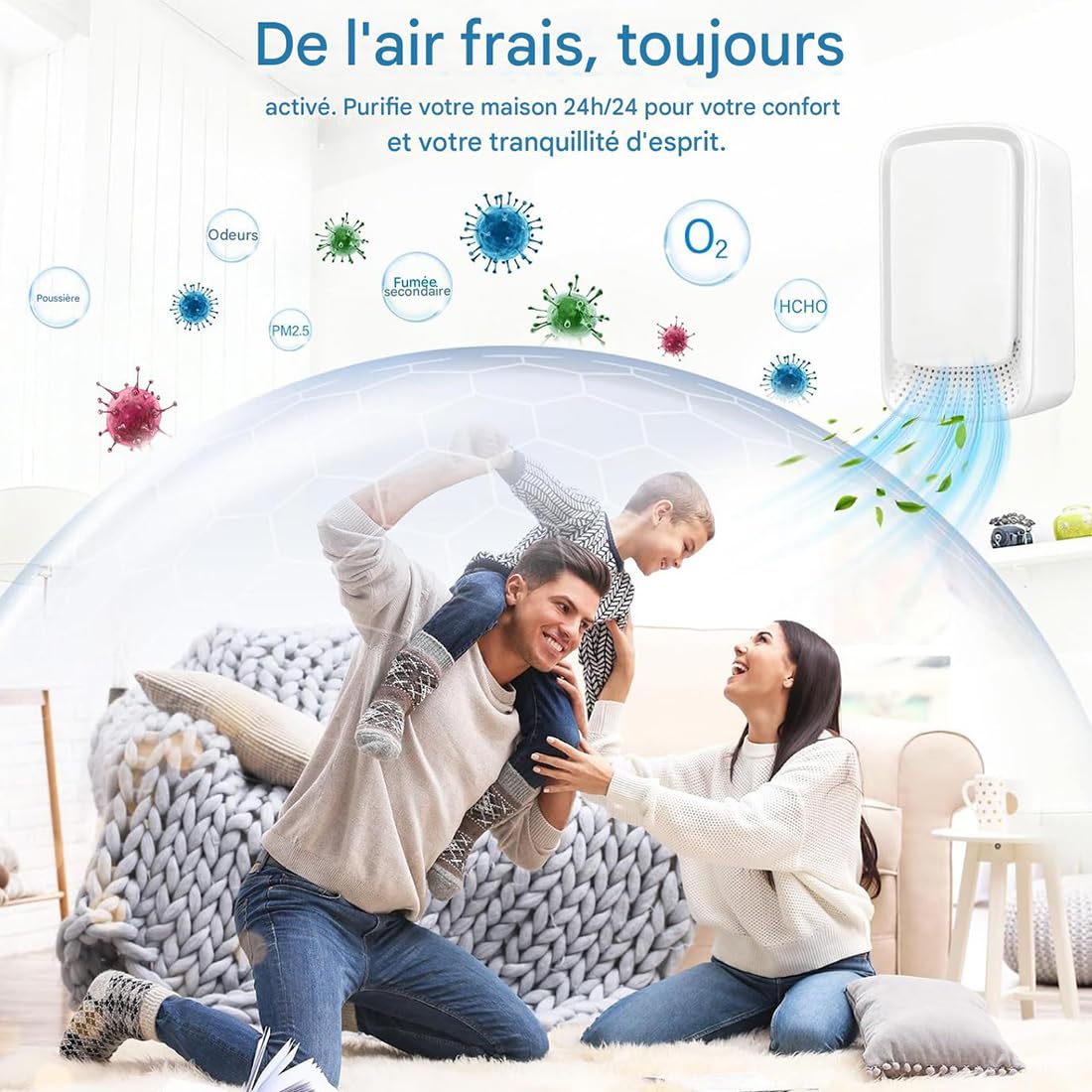 Purificateur d'air ionique, Mini Générateur d’ions négatifs Plug-in pour Chambre/Maison/Salon/Chambre d’Animaux, Purifier les Odeurs (2pcs)