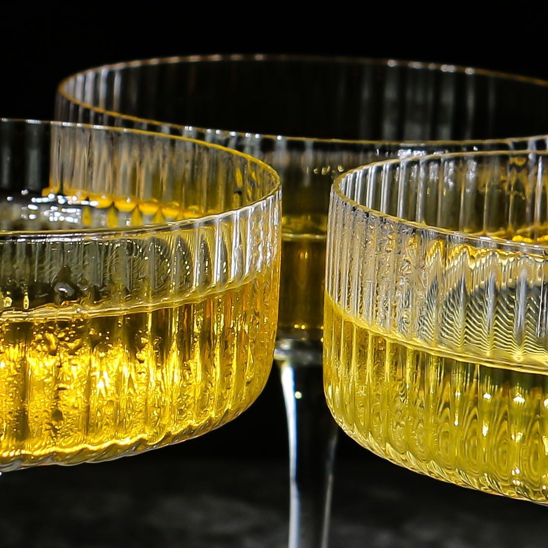 YOUKI Cocktailgläser, Vintage-Coupé-Gläser-Set, Champagner, Cocktail, Martini, Weingläser, langer Stiel, 280 ml, 4 Stück