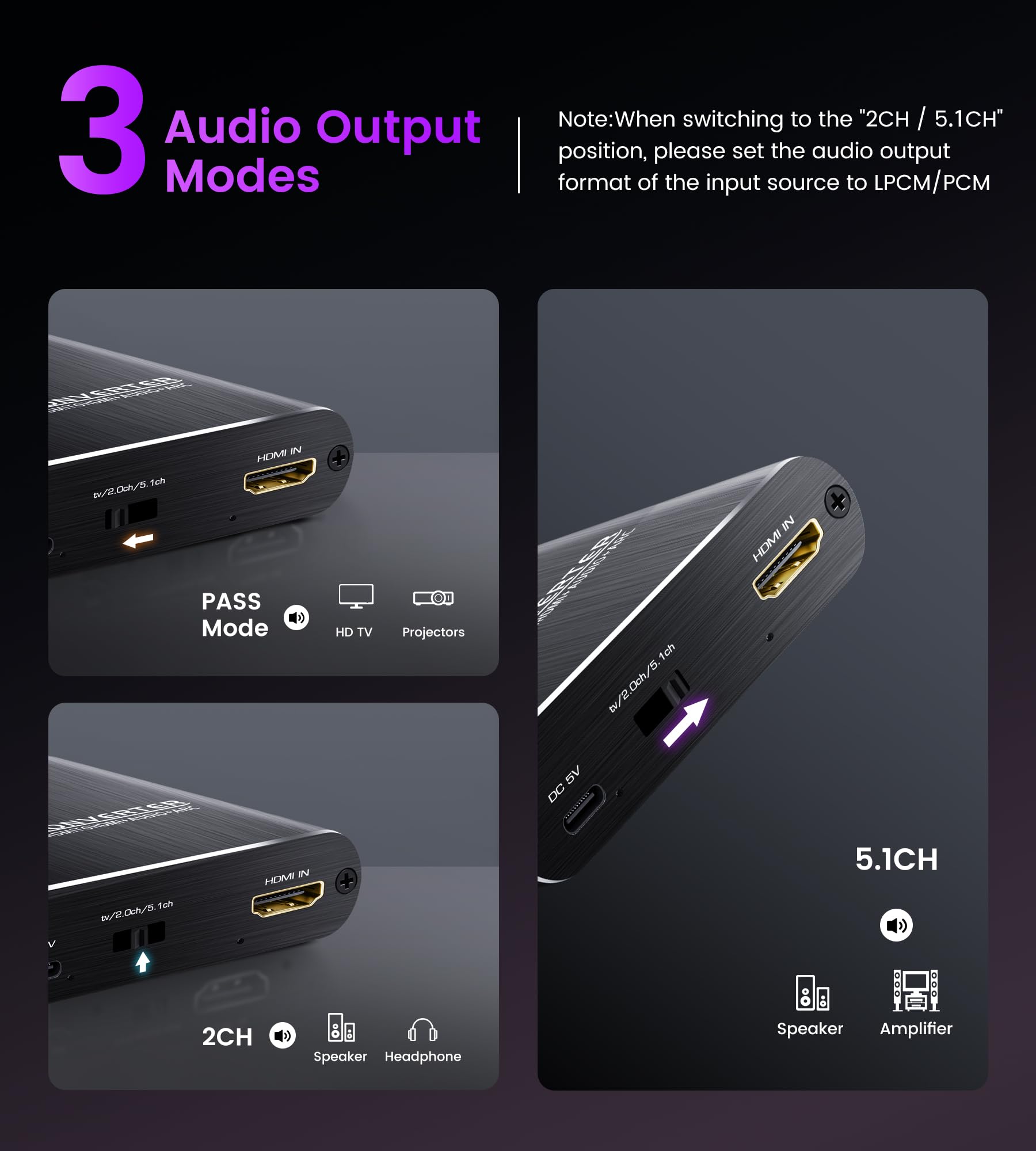 avedio links HDMI Audio Extractor, 8K@60Hz hdmi zu Optical Toslink SPDIF + 3,5mm AUX Stereo, HDMI ARC/eARC audio Converter Adapter Splitter Unterstützung HDCP2.3 Digital PCM DTS 5.1