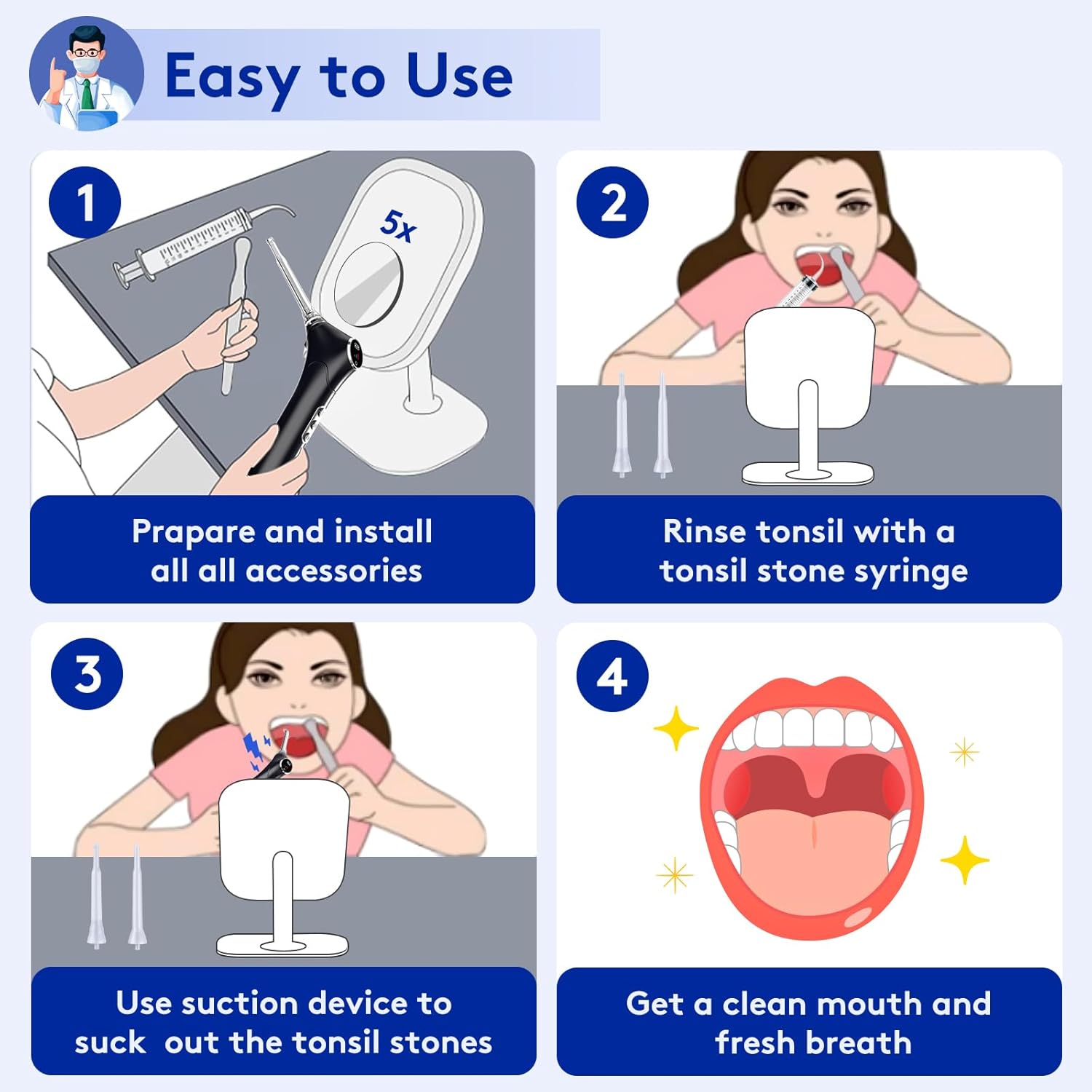 Electric Tonsil Stone Vacuum Remover - Upgraded Tonsil Stone Vacuum with LED Light, 3 Suction Modes, 5X Magnifying Mirror, 3X Silicone Probes Instant Suction Tonsil Stone Removal (Black)