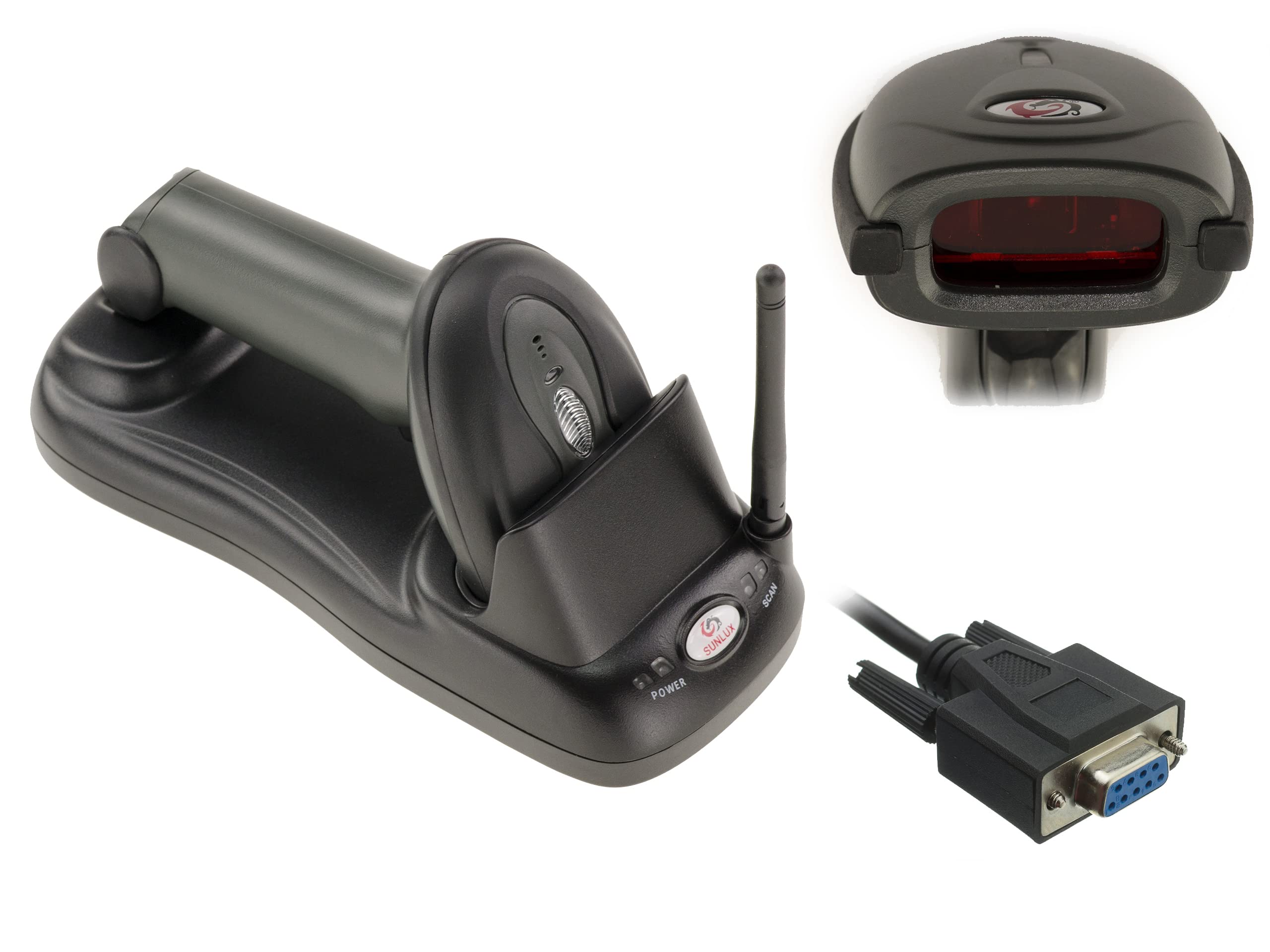 KALEA-INFORMATIQUE Douchette Laser sans Fil Lecteur de Code Barre, programmable 32 Bits, PORTEE 300M, Batterie Rechargeable. Connexion par Port Série RS232