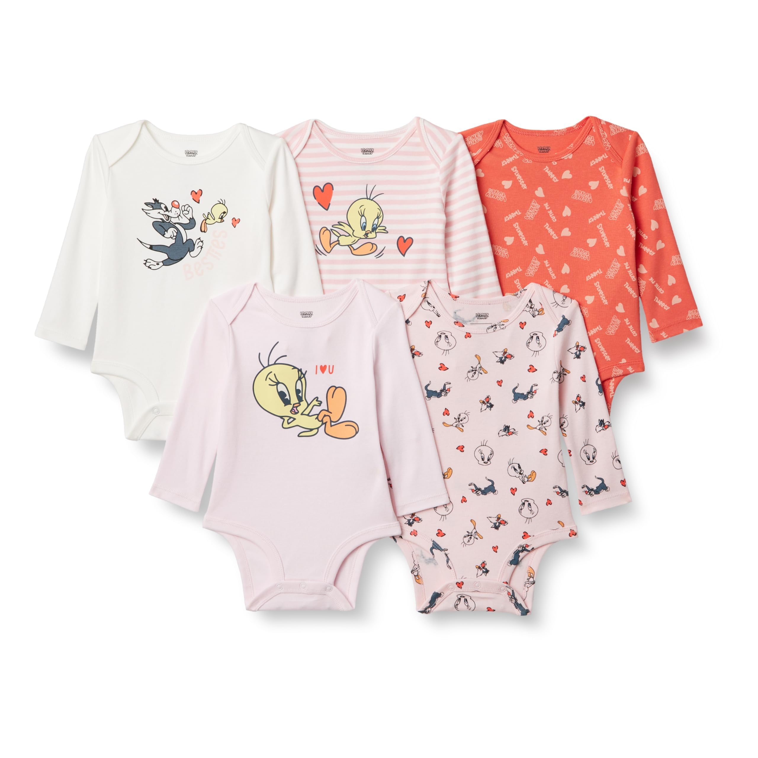 Amazon Essentials Unisex Babies' Langärmelige Bodys, 5er-Pack, Bugs Bunny und Freunde, 0 Monate