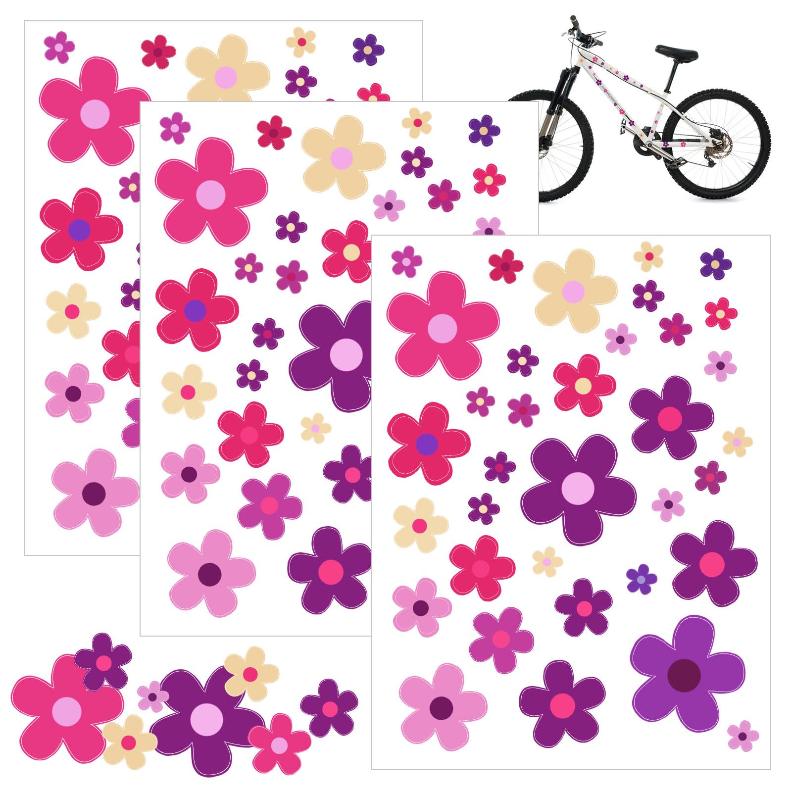 3er Set Blumen Aufkleber Für Fahrrad - 105 Stück Wasserfeste Sticker