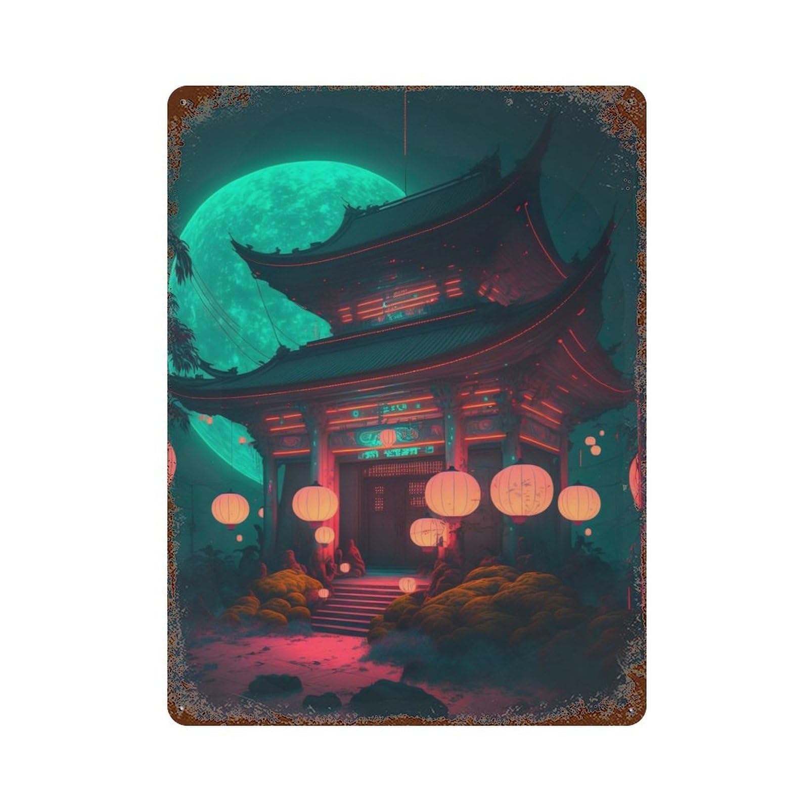 Shinto Shrine V1 Weathered Tin Sign 15.7"x11.8", for Patio, Garden Room And Bar Decor, Farmhouse Wall Decor