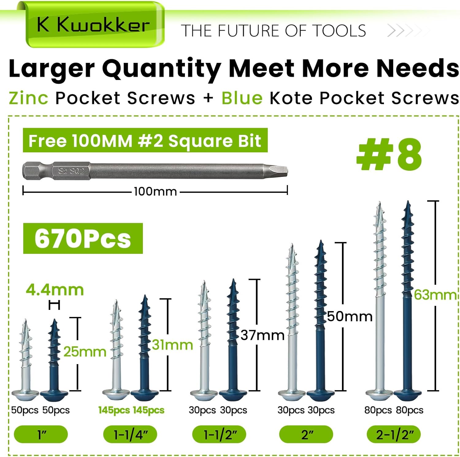 M2 M3 M4 Hex Socket Screws + #8 Pocket Hole Screws 1" to 2-1/2"