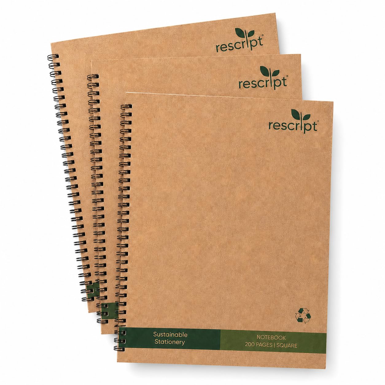 rescript A4 Squared Notebooks Pack of 3, 200 Pages Square Grid Paper Notebook, 100% Recycled 70gsm Paper, Eco Friendly Chlorine Free Off White Pads