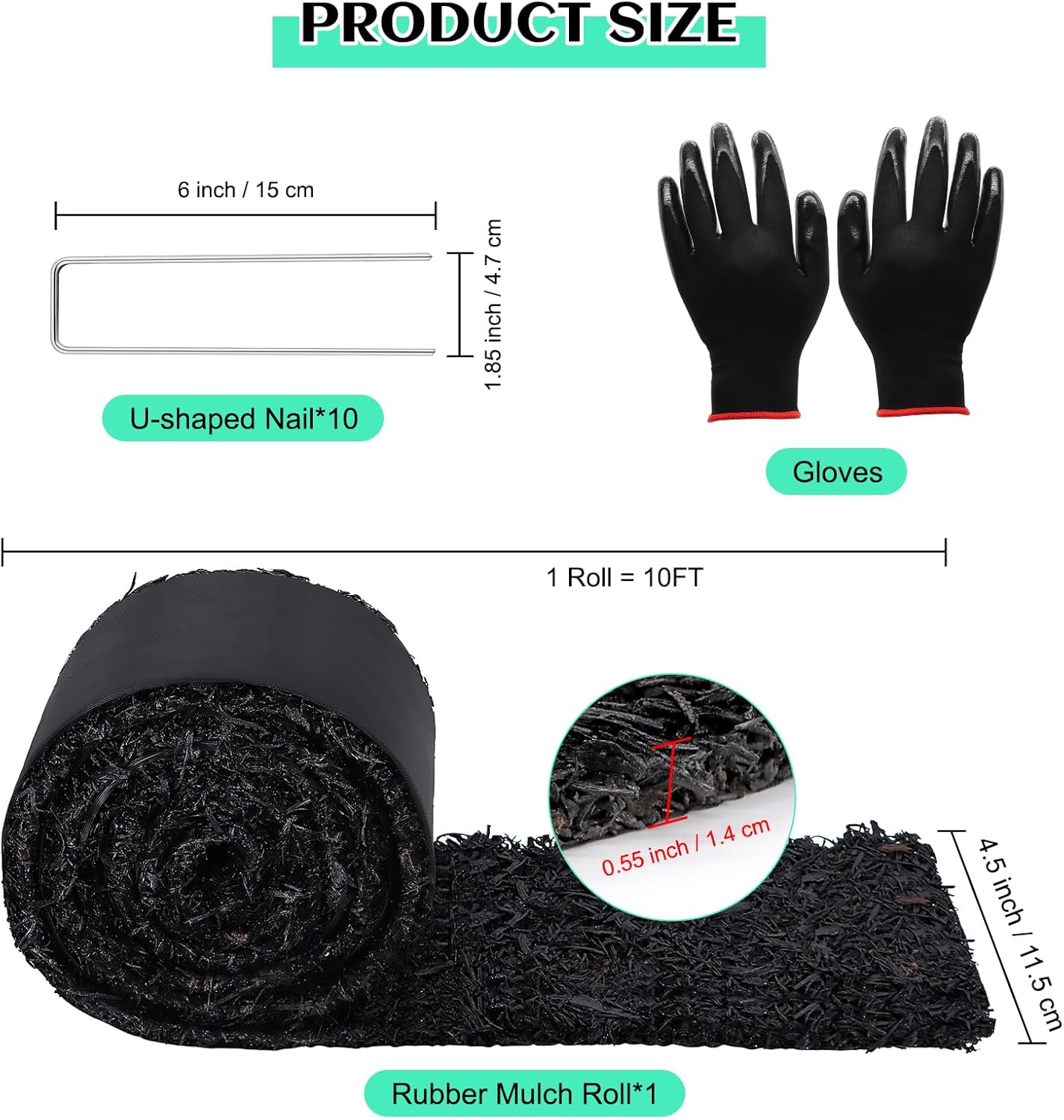 1 Pcs 10 Ft Long Rubber Mulch for Landscaping Garden Mulch Black Roll Rubber Mulch Mat Recycled Natural-Looking Edging Border Cuttable Reduced Weed Growth Bed Liner for Garden 2025
