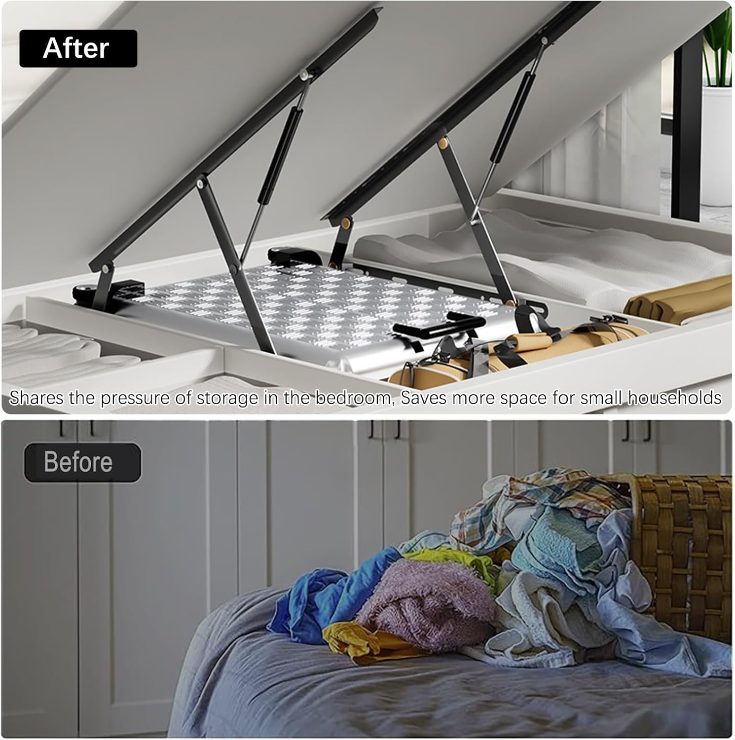 2 Pcs Pneumatic Bed Lift Mechanism Hydraulic Gas Springs, Heavy Duty Gas Spring Storage Kit for Box Bed, Sofa Space Saving, Lid Lifter Bed Risers, Large Lift Up Raising Hinges,(Black,1500mm)