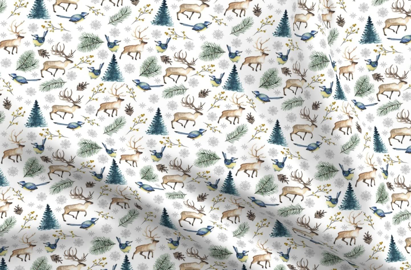 Spoonflower Fabric - Holiday Deer Forest Woodland Winter Christmas Printed on Upholstery Velvet Fabric Fat Quarter - Upholstery Home Decor Bottomweight Apparel