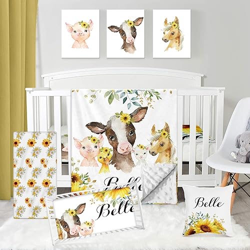 Juego de ropa de cama personalizado para cuna de bebé, manta con nombre personalizado con respaldo de puntos, juego de cama de cuna de 5 piezas para