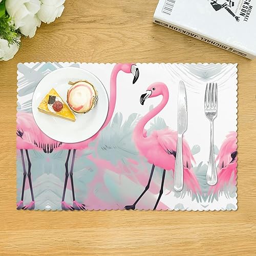 Miniatura 3 de Rectangular Placemats Set of 4, Heat Resistant Pink Flamingo Printed Kitchen Dining Table Mats