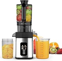 Electactic 300W Slow Masticating Juicer with 4.35" Wide Chute, Touchscreen, Reverse Function - Stainless Steel for Daily Use