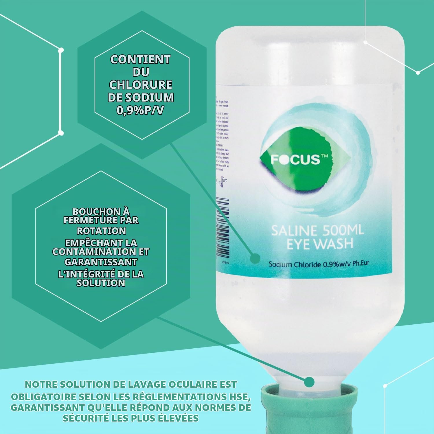 Station Murale De Lavage D'Urgence Focus Avec Support - Traitement Efficace et Stérile pour les Yeux, Facilement fixable au mur, Ideal sur le lieu de travail, dans les écoles