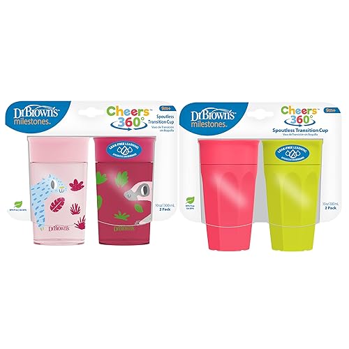 Dr. Brown's Milestones Cheers 360 - Taza de entrenamiento para niños pequeños y bebés, taza para beber sin fugas, color rosaturquesa con transición