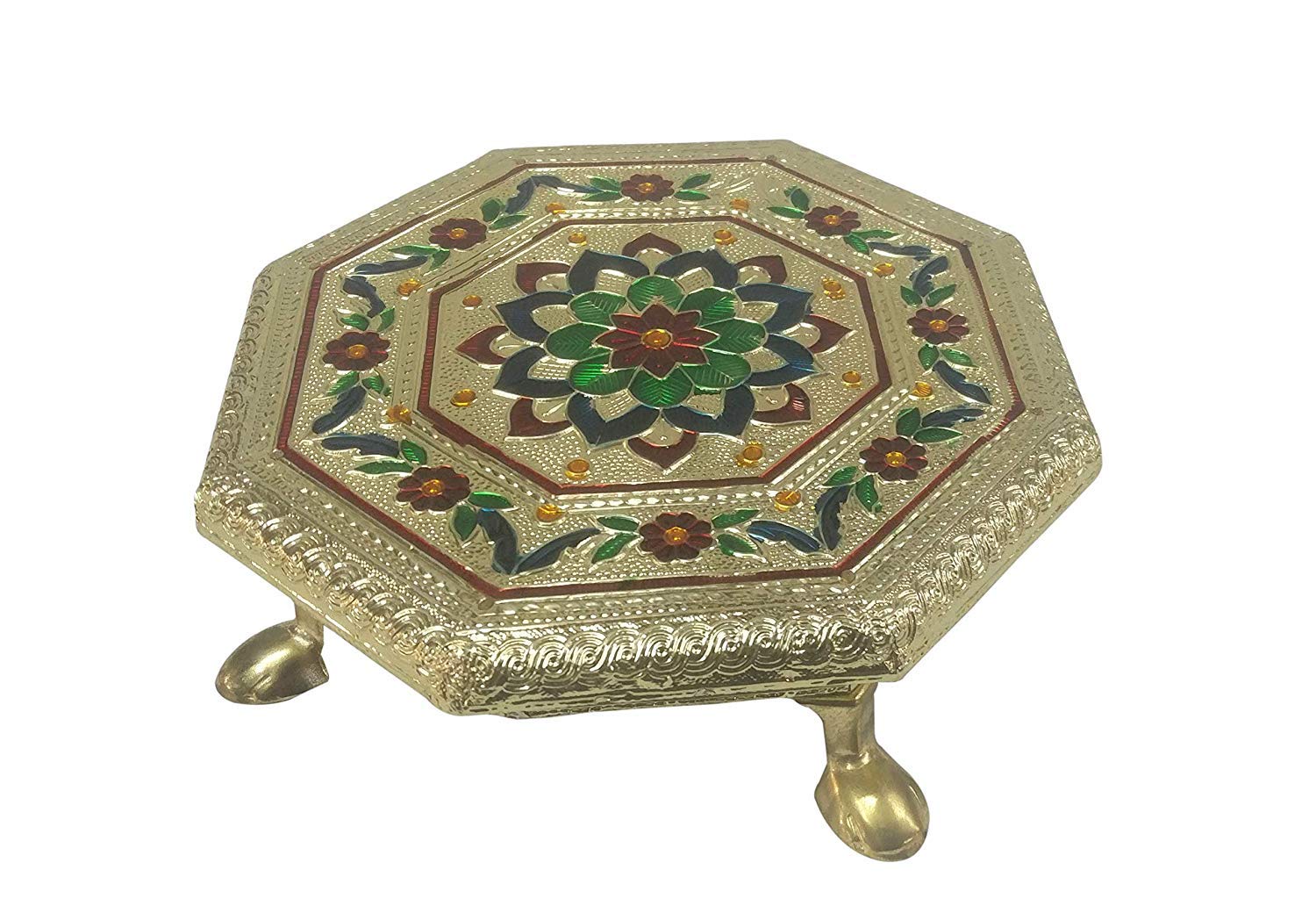 Wooden Meenakari Puja Chowki Pata 7" Pooja Chowki Wooden for Idol