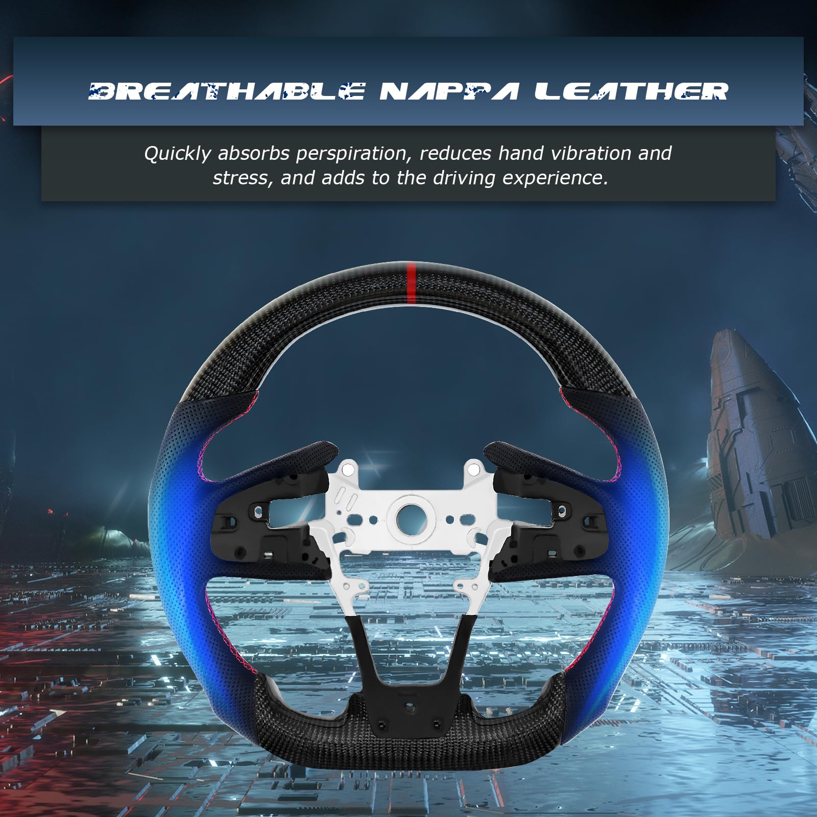 VOONKE Real Carbon Fiber Steering Wheel D-shaped Nappa With stitching Perforated Leather Flat-bottom Steering Wheel For Honda Civic 10th Gen 2016-2021 Type R North American Spec