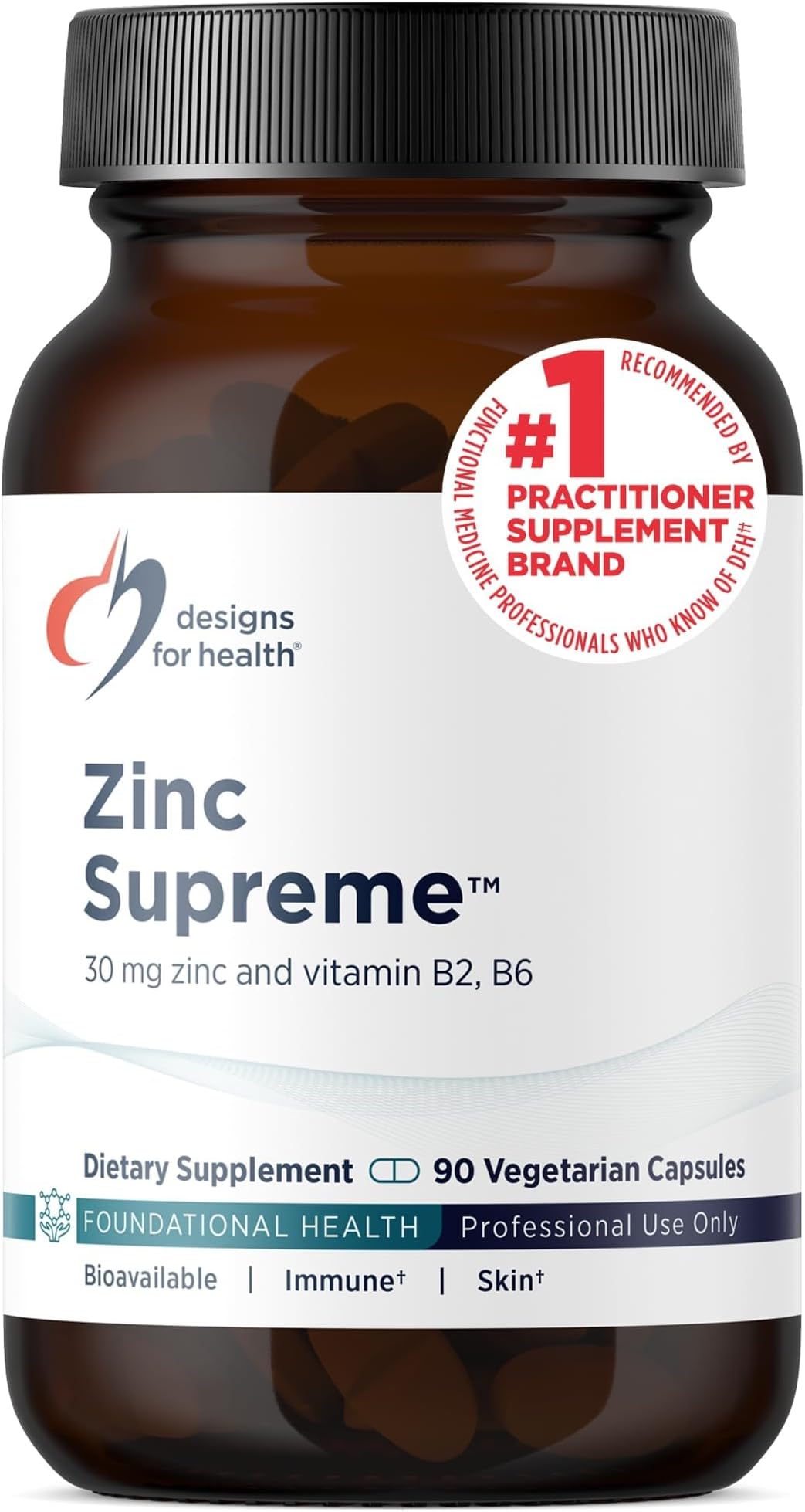 Designs for Health Zinc Supreme, Zinc Bisglycinate Chelate, 90 Capsules | Immune Support Supplement, Metabolic & Skin Support, Vitamin B2, Vitamin B6, Zinc, Molybdenum, Malic Acid, Non-GMO