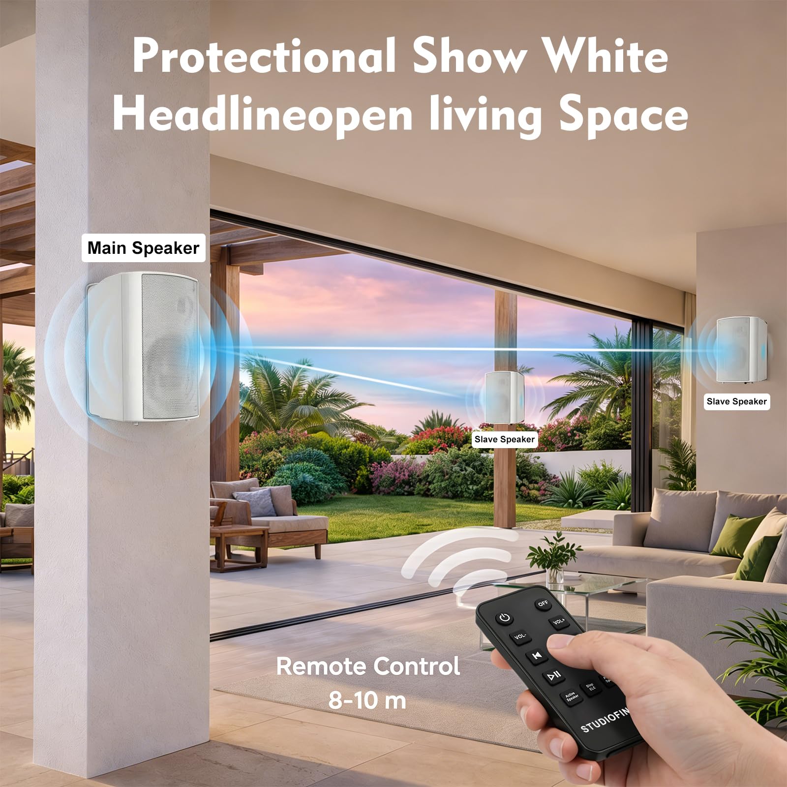 Enceintes murales STUDIOFINIX 4 Pouces 200W étanches Bluetooth 5.1, Multi-Sync + télécommande IR. Intérieur/extérieur, terrasse, Garage, Jardin (401BLE, Blanc, Paire)