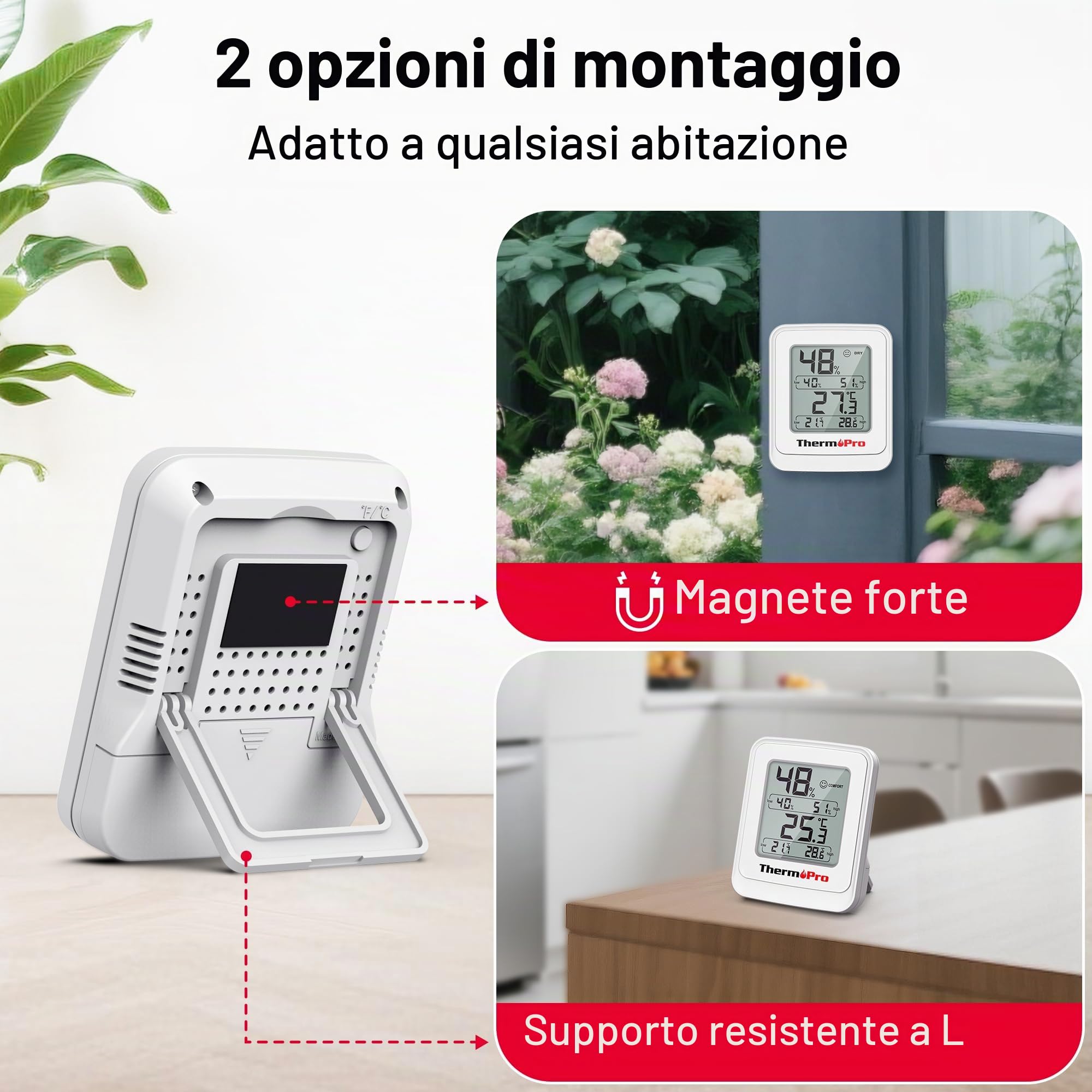 ThermoPro Igrometro Termometro Digitale Misuratore di Umidità per Interni per Terrari e Serre Termometro da Stanza con Registrazione Min/Max, Indicatore di Comfort Smiley, Magnete e Supporto