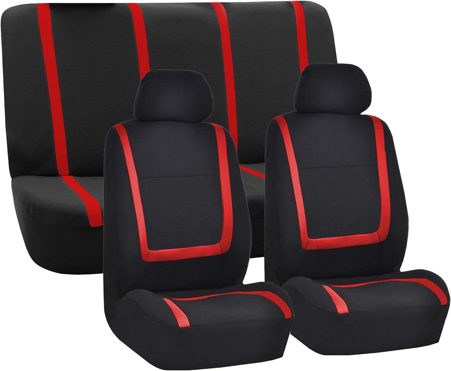 FH Group Car Seat Covers Unique Flat Cloth Full Set Seat Covers Orange, Rear Solid Bench Car Seat Cover Universal Fit Car Seat Protector Vans Car Truck and SUV Interior Accessories Van Seat Covers