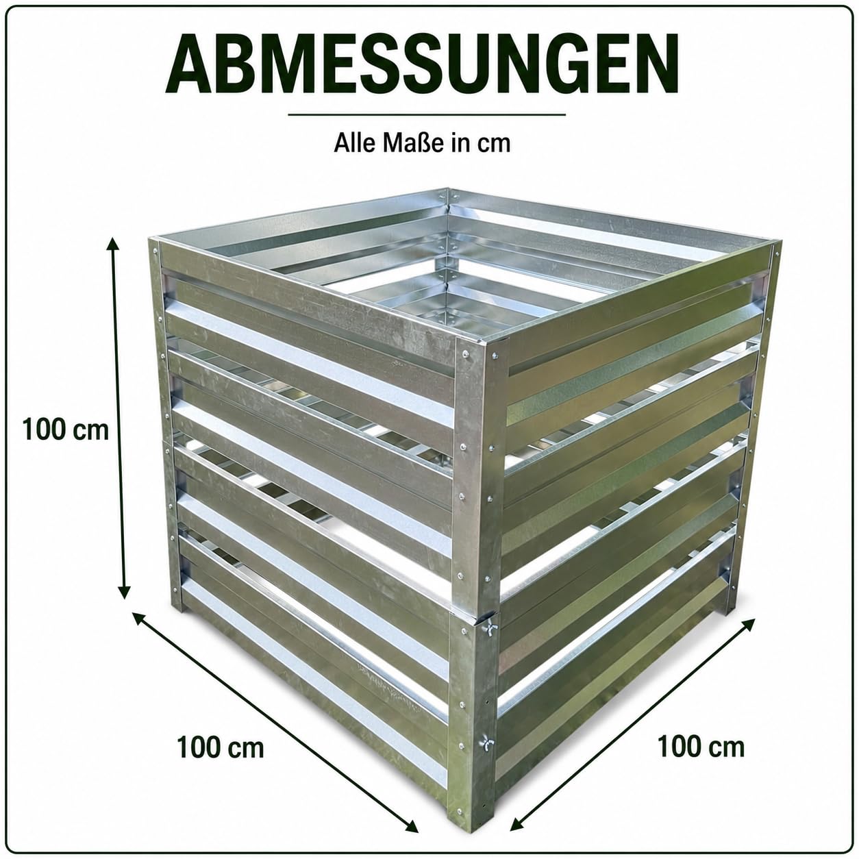 Composteur 1000 l en métal galvanisé pour jardin, durable, résistant aux intempéries (zinc (acier galvanisé))