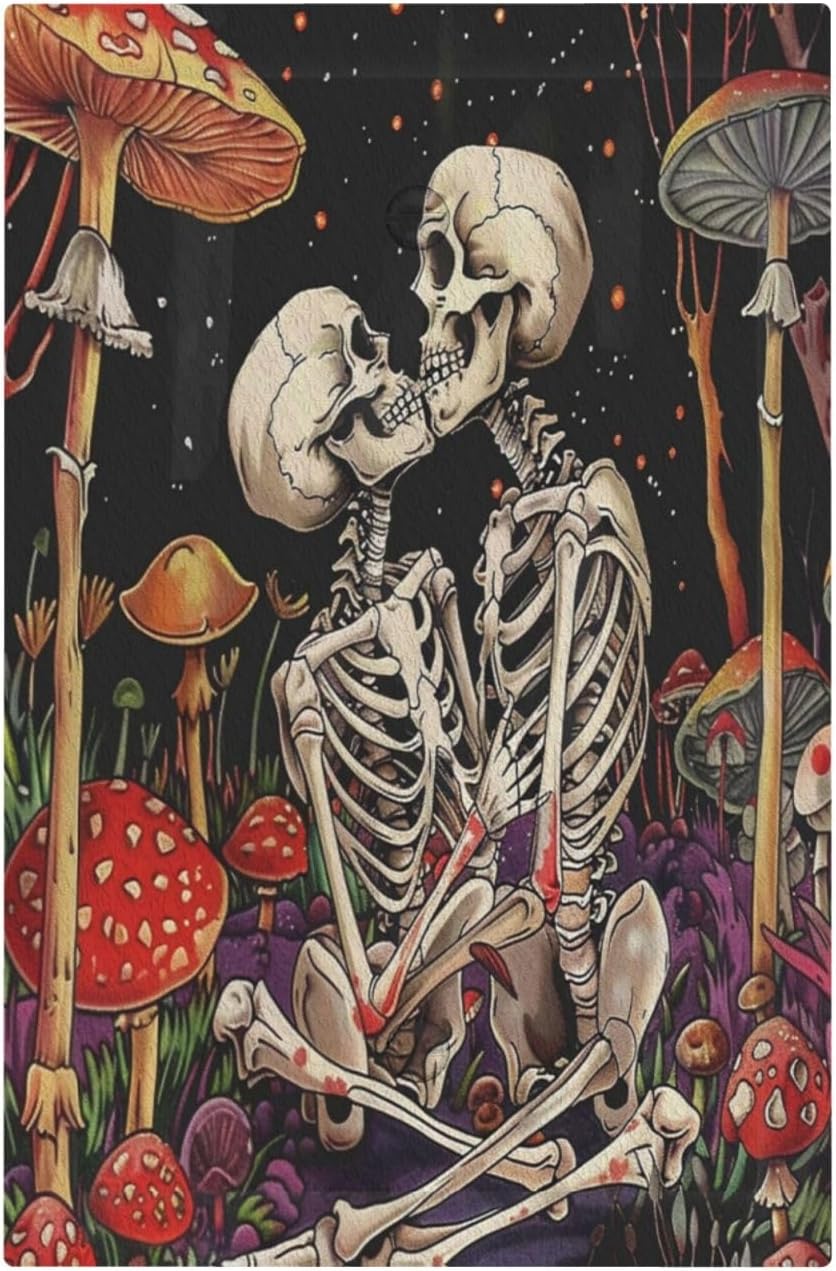 ROUGUI Decorative Switch Plate Covers Skeletons are Kissing and Surrounded by Red Mushrooms 1 Gang No Device Light Switch Cover Plate Blank Wall Plate Cover Switchplate Electrical Faceplate