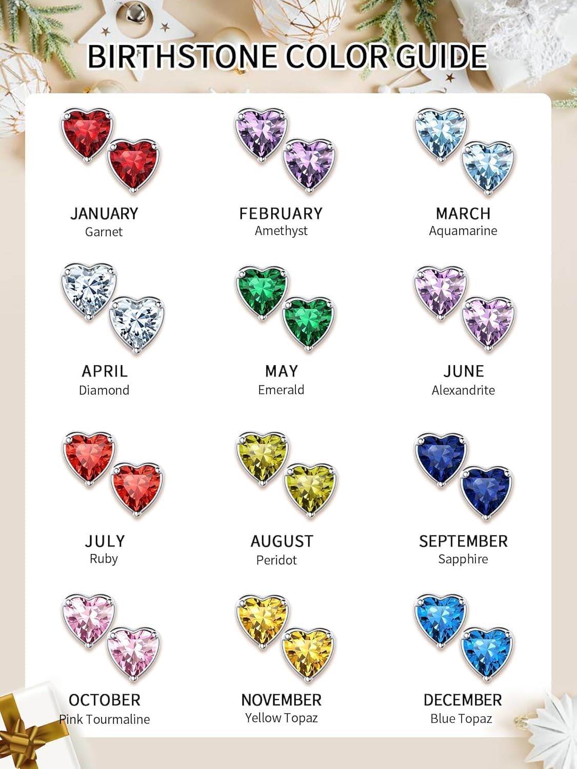 ChicSilver 925 Sterling Silver Earrings Sparkling Heart/Round/Princess Cut Birthstone Earrings for Women Birthday Jewelry with Gift Box