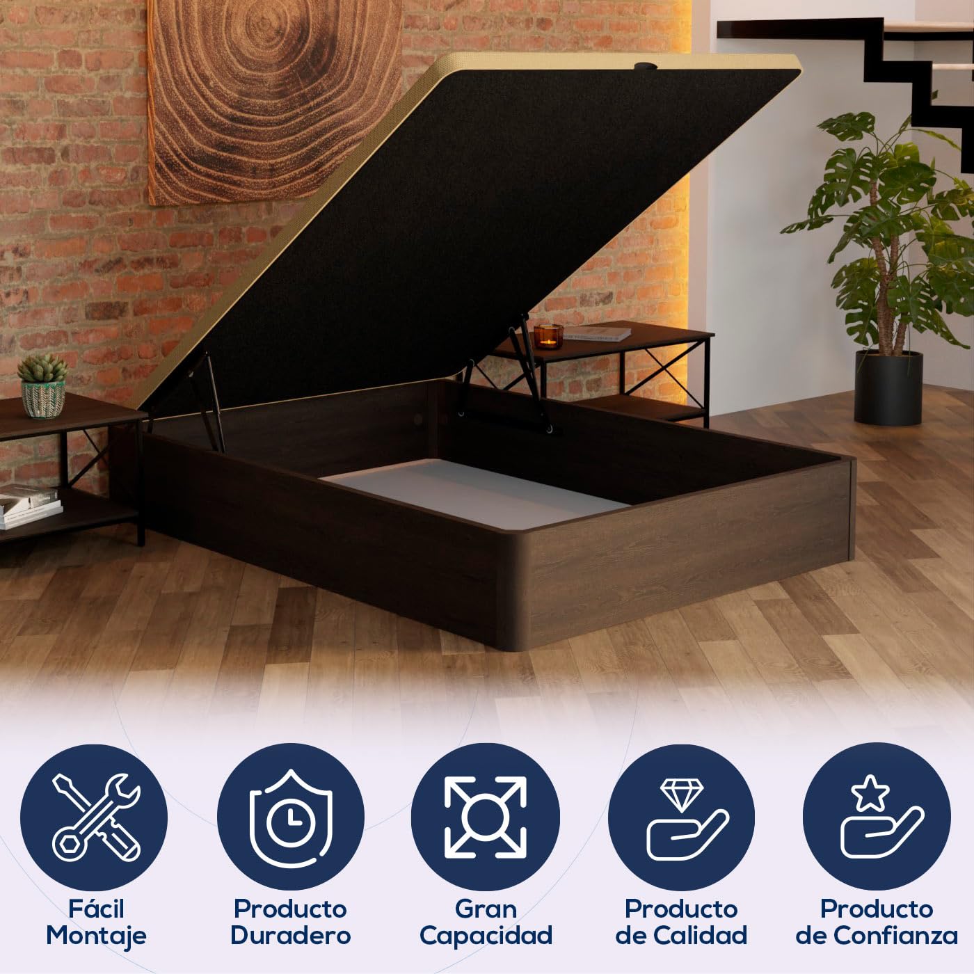 DUÉRMETE Online - Canapé Abatible de Madera Súper Reforzado con Gran Capacidad, Esquinas Redondeadas, 135 x 190, Wengué