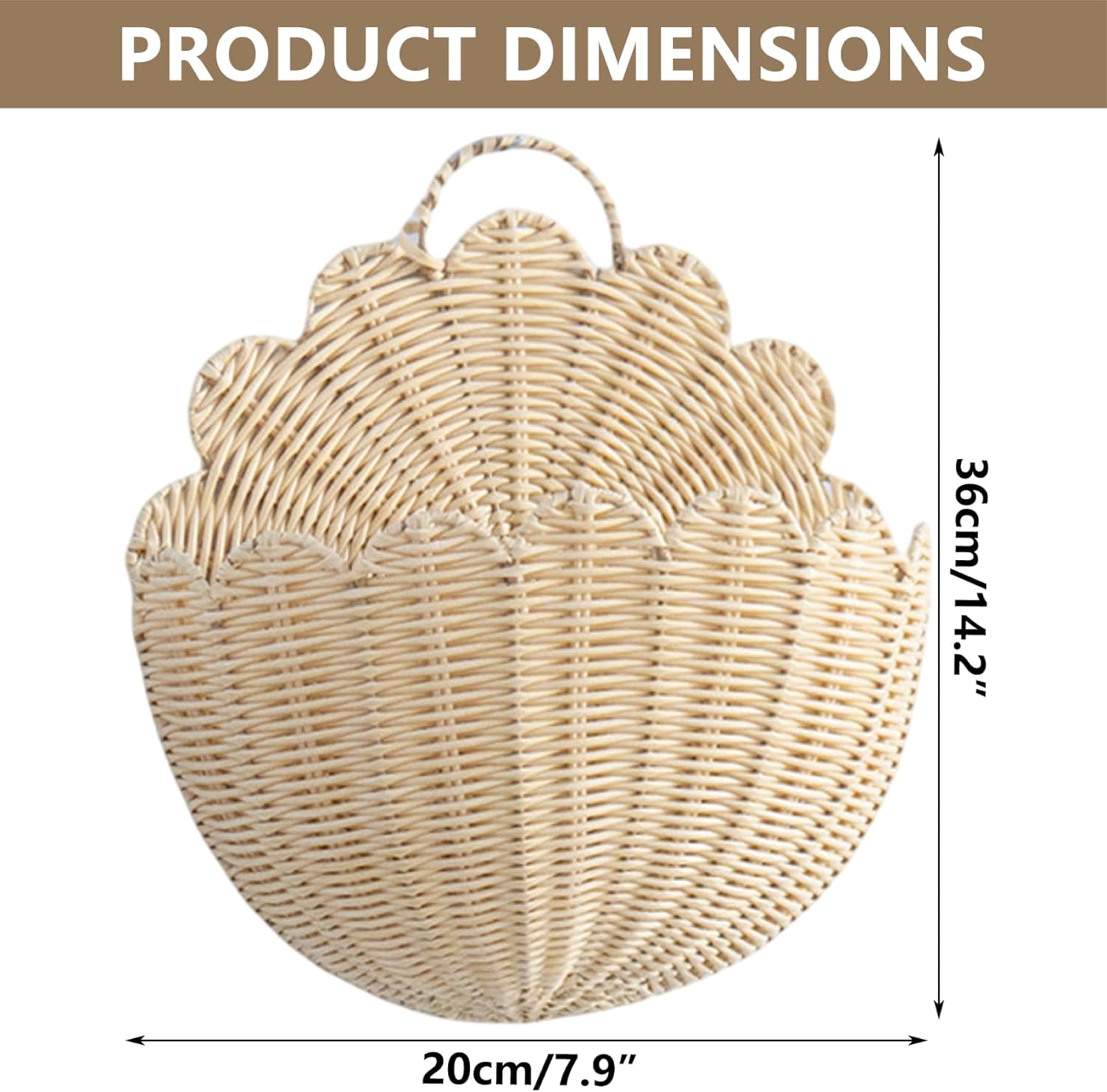 Scalloped Wall Basket, Hand Woven Wicker Wall Baskets for Home Decor, Beige Hanging Basket for Keys, Books, and Decor, 14.2x7.9x4.7 Inch, Décorations de fête