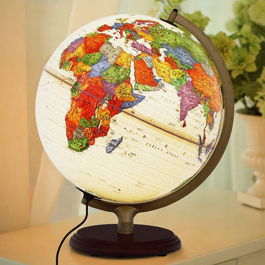 POCHY Belle Globes Créativité éducatif Globe Support en Bois Base géographique Globe illuminé LED Globe du Monde pour la décoration de la Maison Pratique Mode