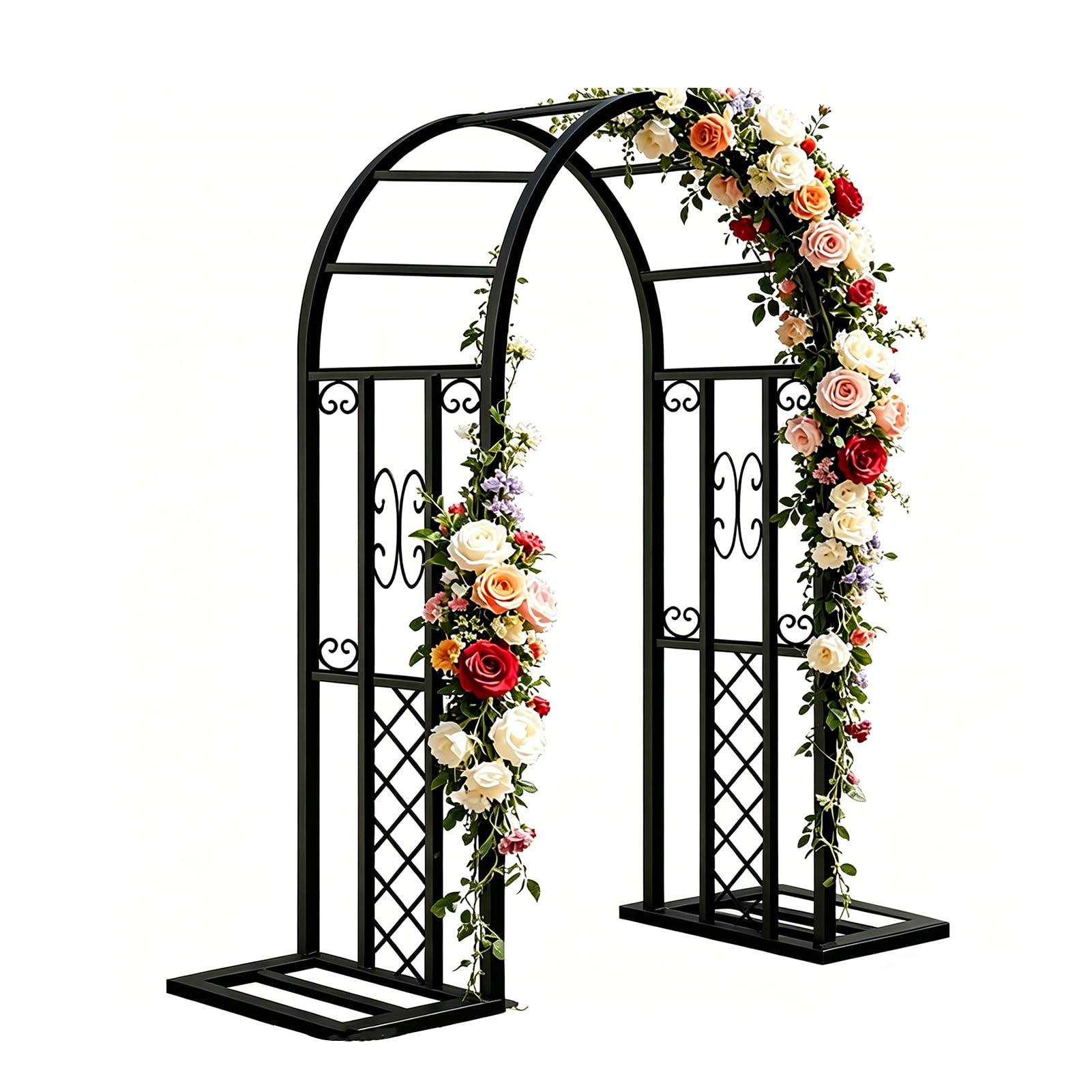 Rosenbogen Metall 220x230cm, Stabil Verzinkter Stahl Rankbogen, Rostfrei Wetterfest mit Erdankern, abnehmbarem Sockel, Schwarz Gartenbogen für Kletterpflanzen, Hochzeit, Garten Dekoration