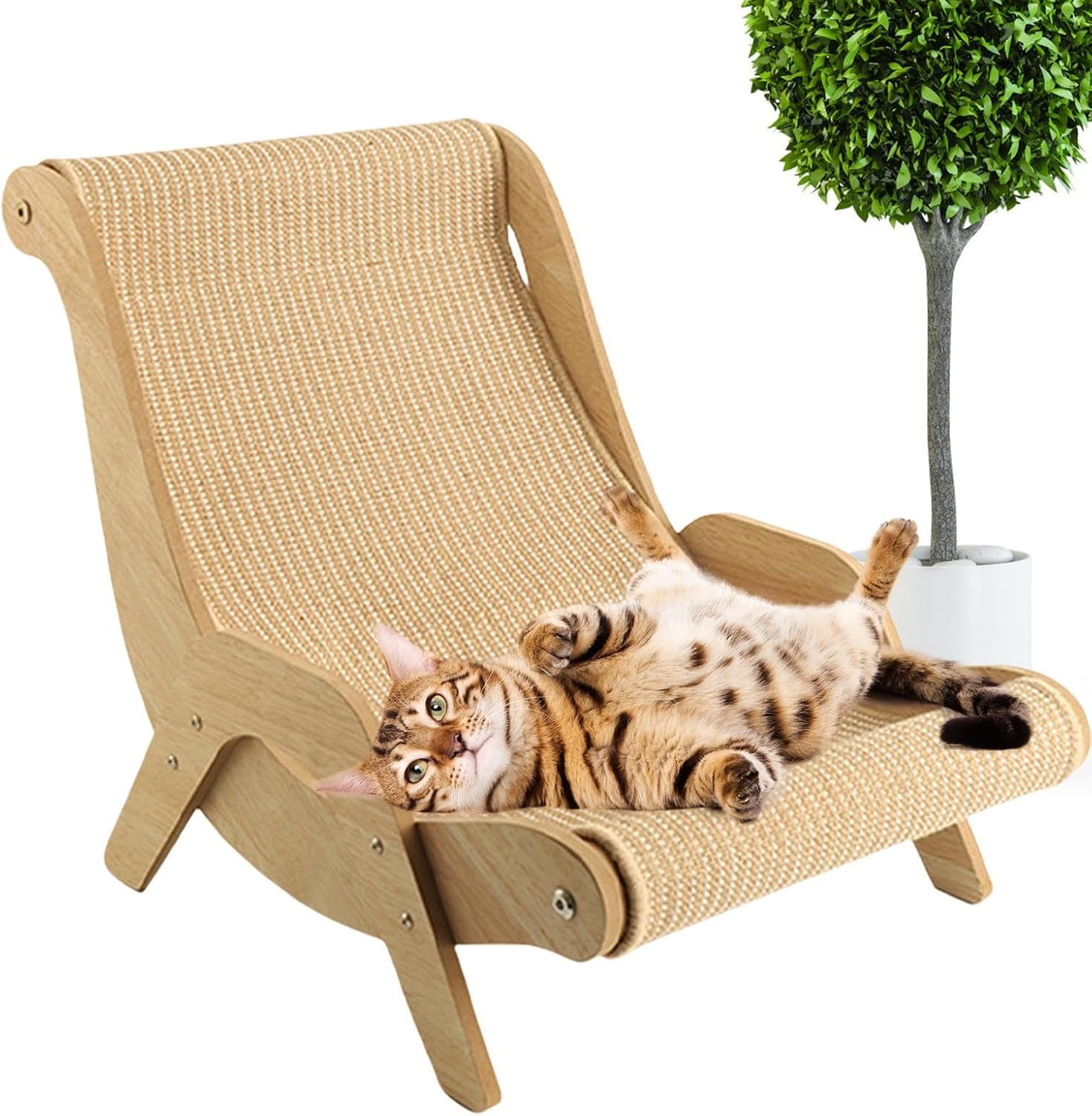 Sisal Cat Chair, Rocking Cat Lounger, Beach Chairs with Sisal Scratcher, Animals Lounge Chair with Sturdy Rocking Frame, Cats Furniture, Multi Functional Cats Scratcher for Indoor Relaxing Use