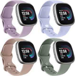 AK 4 Packs Wristband Compatible with Fitbit Versa 3/Versa 4 Wristbands/Fitbit Sense 2 Women Men's Wristband, Soft Sport Replacement Bands for Fitbit Versa 4/3/Fitbit Sense/Sense 2