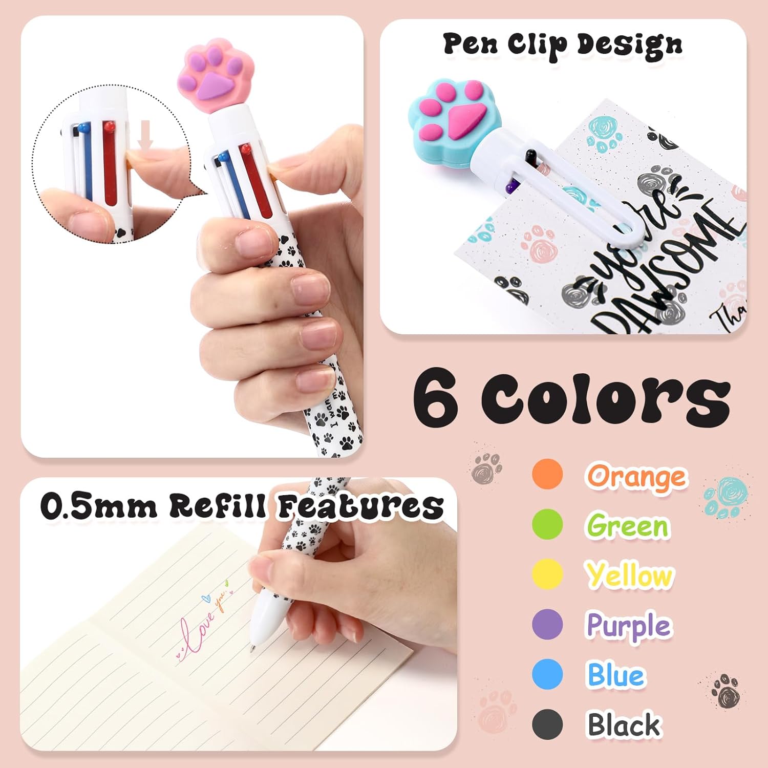 Engrowtic 36 Sets Veterinary Receptionist Week Appreciation Gifts Vet Assistant Gifts 6 in 1 Paw Pens with Thank Cards for Veterinary Technician Receptionist Student Dog Lover (Vivid Color)
